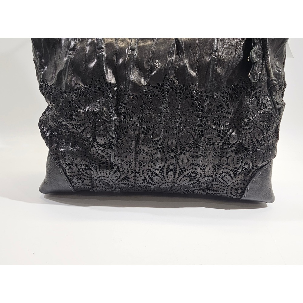 Henry Beguelin Large Tote Bag Black Pierced Leather Shoulder Handbag Italy NEW - Picture 6 of 12